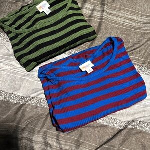 2 Striped Ribbed Knit IRMA Tops